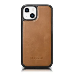 Etui prevlečen z naravnim usnjem za iPhone 14 Leather Oil Wax, svetlo rjav