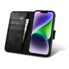 2v1 torbica, usnjena preklopna torbica za iPhone 14 Anti-RFID Oil Wax Wallet Case črna