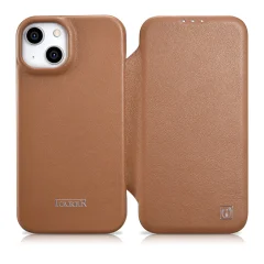 Usnjena torbica za iPhone 14 z magnetnim zavihkom MagSafe CE Premium Leather svetlo rjava