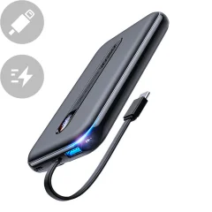 Powerbank 10000mAh 20W Quick Charge USB USB-C vgrajen kabel USB-C črna