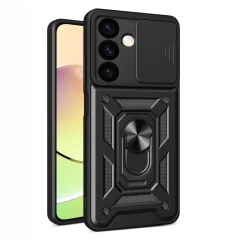 Etui s pokrovom za kamero za Samsung Galaxy S24 Hybrid Armor Camshield, črn