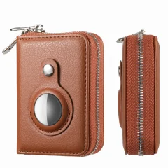 Etui za RFID kartico z držalom za kartico AirTag z zadrgo in denarnico Brown