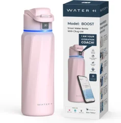 WaterH BOOST - Pametna steklenička za vodo z opomnikom za pitje vode in sledilcem vode - Dvostenska jeklena steklenička za pitje - Široka odprtina - 946 ml - Roza