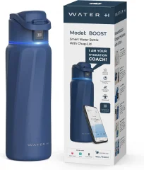 WaterH BOOST - Pametna steklenička za vodo z opomnikom za pitje vode in sledilcem vode - Dvostenska jeklena steklenička za pitje - Široka odprtina - 946 ml - Modra