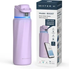 WaterH BOOST - Pametna steklenička za vodo z opomnikom za pitje vode in sledilcem vode - Dvostenska jeklena steklenička za pitje - Široka odprtina - 946 ml - Vijolična