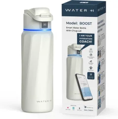 WaterH BOOST - Pametna steklenička za vodo z opomnikom za pitje vode in sledilcem vode - Dvostenska jeklena steklenička za pitje - Široka odprtina - 946 ml - Bela