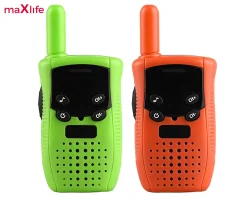 MAXLIFE MXWT-100 walkie talkie komplet, 2-KIT, do 300m, 3 kanali, LCD zaslon, gumbi, zvočnik, mikrofon, oranžna, zelena