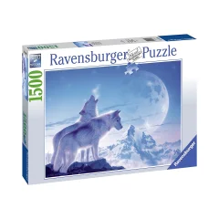 Ravensburger, Živalska sestavljanka 1500 kosov Volkovi, ki navijajo na luno Pesem zore, Svetlo modra