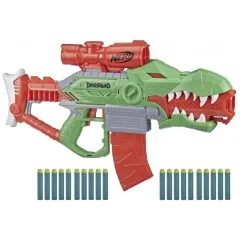 Hasbro, Dinosquad Rex-Rampage motorizirana blaster pištola z namerilnikom in 20 puš?icami, Rde?a