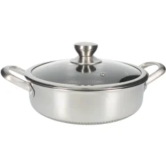 Cheffinger, Premium Inox Globoka Ponev Proti Prijemanju z Satjem s Pokrovom 24 cm, Srebrna