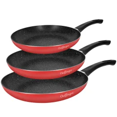 Cheffinger, Trio ponev 20/24/28 cm z marmornim premazom in soft-grip ro?ajem, Rde?a