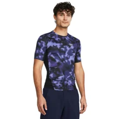 UA HeatGear Printed Compression SS Shirt, Starlight/White - XL