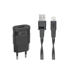 Zidni polnilec RivaPower VA4115 BD2 Črn 1A / 1xUSB + MFi Lightning kabel 1,2m