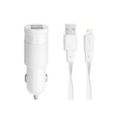 Avto polnilec RivaPower VA4225 WD2 Bele barve 3,4A / 2xUSB + MFi Lightning kabel 1,2m