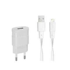 Stenski polnilec RivaPower VA4115 WD2 Bela 1A / 1xUSB + MFi Lightning kabel 1,2 m