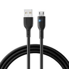 USB - microUSB 2.4A kabel z LED, 2m, črn