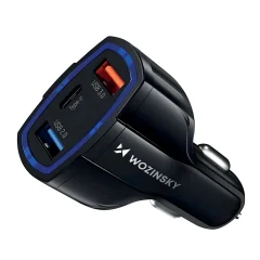 Avtopolnilec 2xUSB in USB C, črn