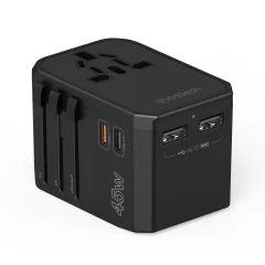 Univerzalni potovalni polnilnik 2x USB-C 2x USB-A PD 45 W ZDA EU UK AU vtiči Črna