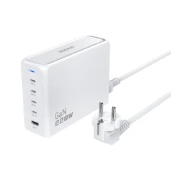 Omrežni polnilec GaN polnilna postaja 1x USB-A 4x USB-C PD 228W z 1,5m kablom bela