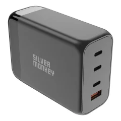 Zmogljiv 200 W GaN polnilnik s 3xUSB-C PD USB-A QC 3.0 napajalnim kablom, črn