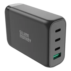 GaN 130W stenski polnilnik s 3xUSB-C PD USB-A QC 3.0 napajalnim kablom, črn