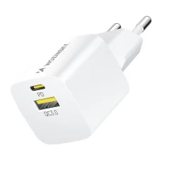 GaN QC3.0 USB-A USB-C PD 33 W stenski polnilec, bel