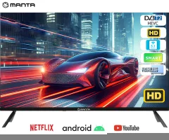 LED TV MANTA 32LHA123E, 81cm (32"), HD+, Android, WiFi, Dolby Digital+, STEREO 5.1, DVB-C/T/T2/S/S2, Hotel Mode, 3x HDMI, 2x USB, 1x CI+, Frameless oblika