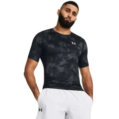 UA HeatGear Printed Compression SS Shirt, Black/White - XL