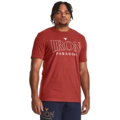 UA Project Rock Iron SS Shirt, Heritage Red/White Clay - S