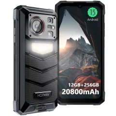 HOTWAV W11 12/256GB, črna pametni robustni telefon Android 13，20800mAh 64MP+24MP nočni vid, 280 Lumen kamping svetloba