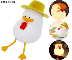 FOREVER DUCK nočna LED svetilka, ambientalna, brezžična, 2 načina svetenja, časovnik, polnilna baterija, silikon, USB Type-C,