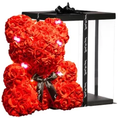 SPRINGOS Rose Bear Plišasti medvedek v darilni škatli s pentljo Višina 36 cm Cool White LED Fairy