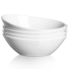 DOWAN komplet 4 porcelanskih servirnih skled s premerom 22,9 cm, veliki servirni krožniki, 1065 ml za solate, priloge, testenine, ovalna oblika, primerne za mikrovalovno pečico in pomivalni