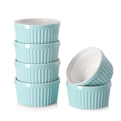 DOWAN ramekini 118 ml - Porcelanske ramekine za crème brûlée, ramekini primerni za pečico, klasični stil ramekinov za peko, ramekini sklede, set 6, modri