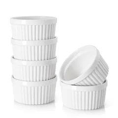 DOWAN ramekini 118 ml - Ramekini za crème brûlée iz porcelana, ramekini odporni na pečico, klasični stil ramekinov za soufflé, ramekin sklede, set 6, bela