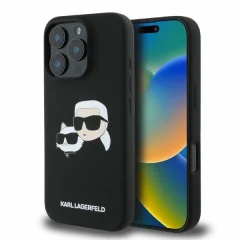 Originalen KARL LAGERFELD ovitek iPhone 16 Pro Max - IML NFT Heads - črn silikonska zaščita MagSafe - KLHMP16XSKCHPPLK