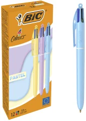 BIC izvlečni kemični svinčnik 4 barve PASTEL, kartonska škatla 12