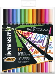 BIC fiber pisalo DUAL BRUSH, 2v1, etui 12, različne barve