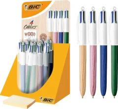 BIC izvlečni kemični svinčnik v 4 barvah v lesenem slogu, zaslon 30