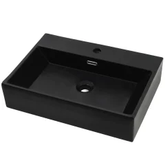 Umivalnik - Kopalna umivalnik - Lavabo z odprtino za pipo iz keramike črn 76x42,5x14,5 cm