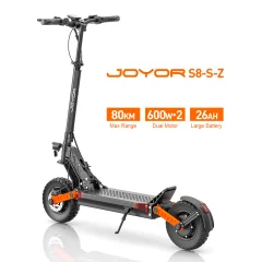 JOYOR S8-S-Z Električni skuter - 600W*2 Motorji 48V26AH Baterija 75KM Range Disk Zavore - Črna