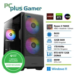 PCPLUS Gamer Ryzen 5 7600X 32GB 1TB NVMe SSD RTX 4070 12GB Windows 11  + Xbox GP gaming namizni računalnik