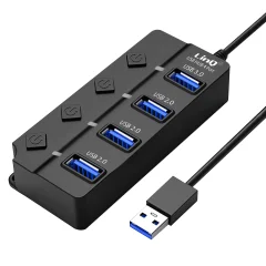 USB Hub z 1x USB 3.0 in 3x USB 2.0 vrati, LinQ 5G/s prenos podatkov - crn