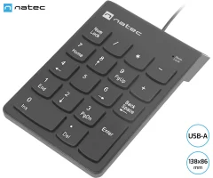 Natec GOBY 2 številčna / numerična tipkovnica, numpad, membranska, 18 tipk, kompaktne dimenzije, Plug&Play, USB Type-A, 150cm kabel, črna