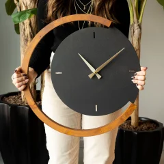 Razstavljen (odprta embalaža) - WALLXPERT Moon Time Wooden Metal Wall Clock - APS117 stenska ura