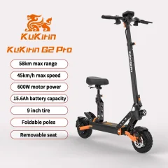 KUKIRIN G2 Pro električni skuter, zmogljiv 600 W motor, 45 km/h največja hitrost 58 km doseg, 48 V/15,6 Ah baterija velike zmogljivosti, dvojna zavora