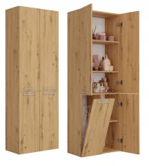 Nel 1K DD Artisan Oak Bathroom Column Cabinet with Shelves and Basket