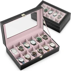 Massido MS-710 Watch Box for 12 Timepieces in Black and Salmon