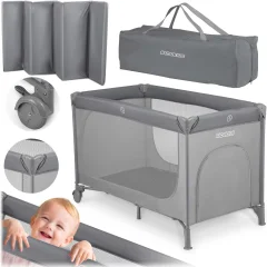 RK-240 Gray Travel Cot - Lightweight & Portable 125 x 65 x 78 cm