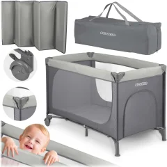 RK-240 Lightweight Travel Cot - 125 x 65 x 78 cm in Elegant Light Gray